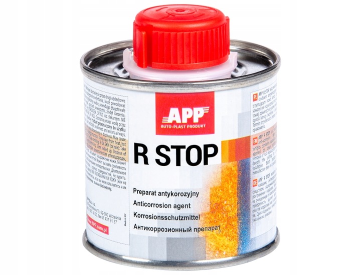 APP R-STOP 100 ml – neutralizátor hrdze a antikorózny prostriedok, rýchloschnúci a vhodný na oceľ, hliník a pozinkované povrchy